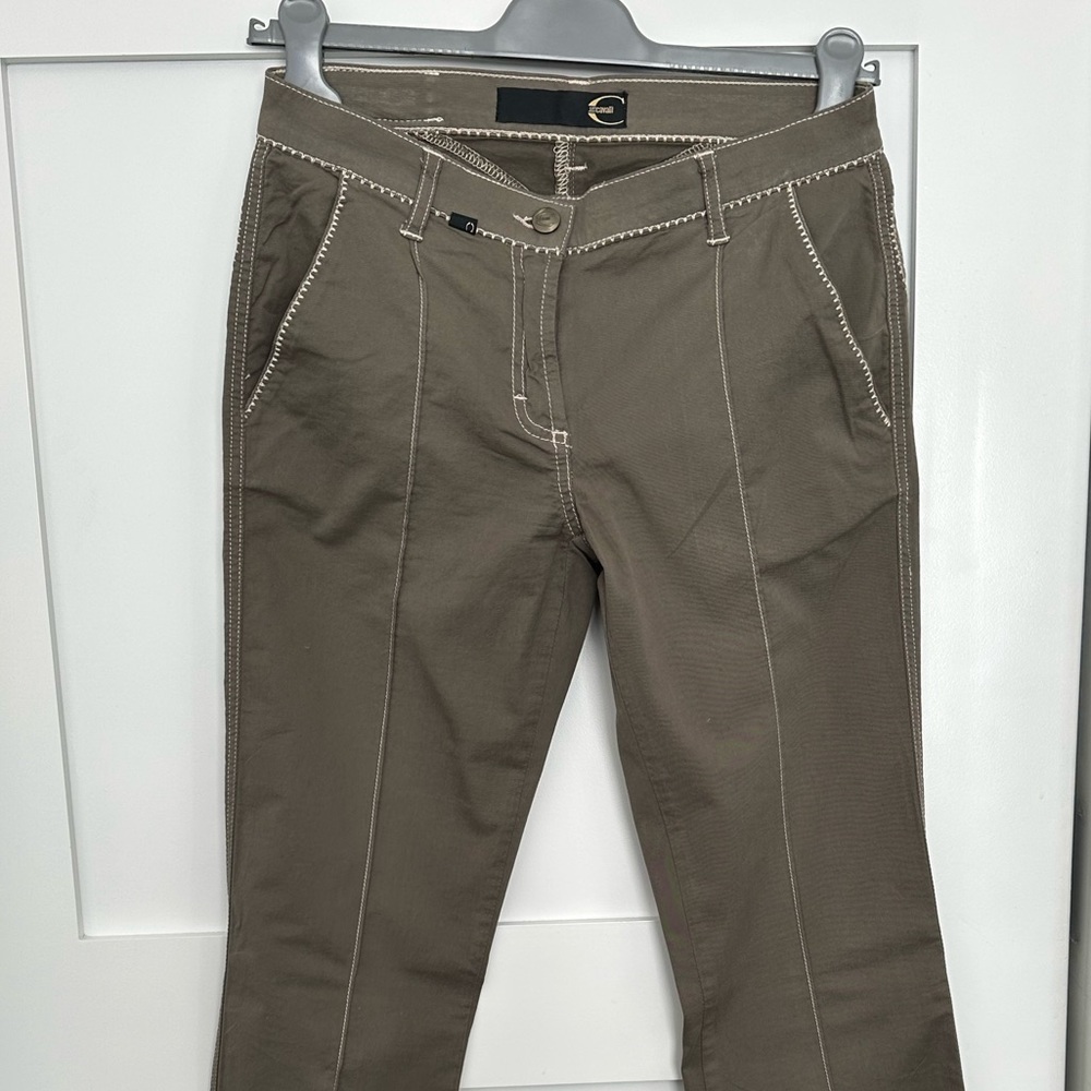 Just Cavalli Taupe Trousers with Intricate Contrast Stitching Detail